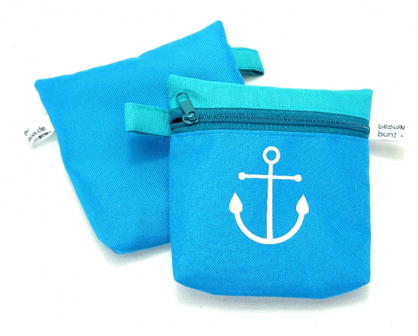 Täschchen Outdoorstoff wasserfest, MARITIM Anker Welle, Kabeltäschchen Kopfhörer Kosmetik, leicht Reisegepäck, by BuntMixxDESIGN